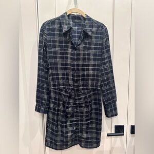 Theory Asymmetrical Plaid Drape Shirtdress Petite XS 0